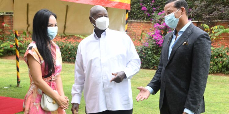 American Actor Terrence Dashon Howard and his wife Mira Pak with President Yoweri Museveni