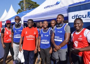 Katikkiro Mayiga with dfcu staff