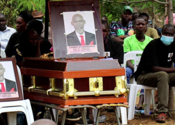 Mourners at the send off ceremony of the elder who was shot dead by UPDF soldiers