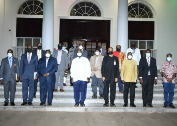 President Yoweri Museveni in a group photo with the Executive Council of global Pan-African Movement