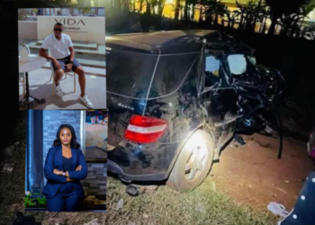 In precincts: Nobert Tezikara, his girlfriend Caroline Ann Aturinda and their car wreckage