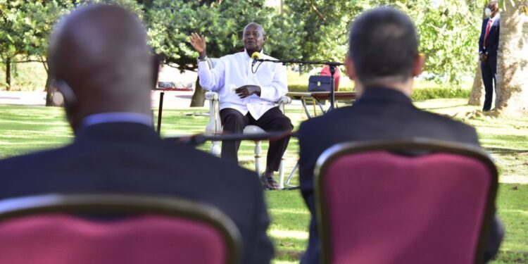 President Yoweri Museveni attending a meeting with the special envoy of the UN Secretary General for the Great Lakes region Mr. Huang Xia at the State House Entebbe on 22nd November 2022. Photo by PPU/ Tony Rujuta.