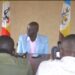 Prof Mohamed Lubega Kisambira(Center),the Chairperson of Busoga Ebyaiffe Committee during the press conference at Bugembe.PHOTO BY ANDREW ALIBAKU