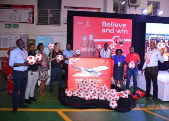Coca-Cola Beverages Uganda Mgt Team joined by Huawei and Multichoice to launch the World Cup UTC promotion.