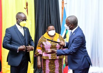 Government Chief Whip Hamson Obua, Prime Minister Robinah Nabbanja and Deputy Speaker Thomas Tayebwa