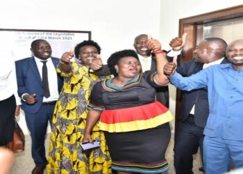NRM and Independent representatives to the EALA celebrate after the declaration of results for the election on Thursday 29 September 2022
