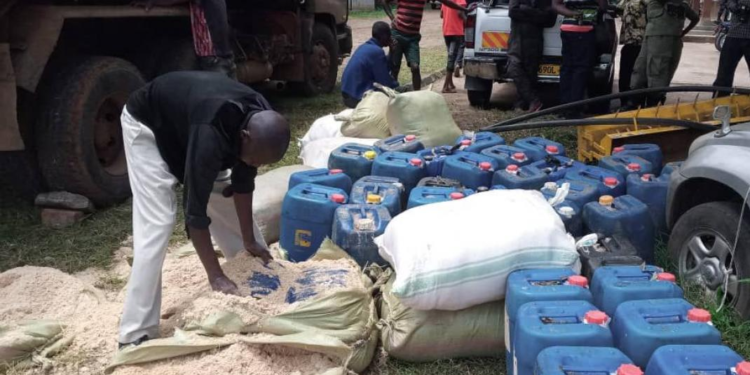 Illicit waragi packed in the sacks disguised as posho