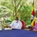 President Yoweri Museveni writing in the condolence book as the First Lady/Ministry of Education and Sports Janet Museveni looks on as he pays his tribute to the fallen Queen of United Kingdom  Elizabeth II at the  British High Commissioner’s residence in Nakasero Kampala on 12th September 2022. Photo by PPU/ Tony Rujuta.