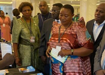 Minister Babalanda inspecting one of the stalls at the 6th Uganda-UAE Business Expo