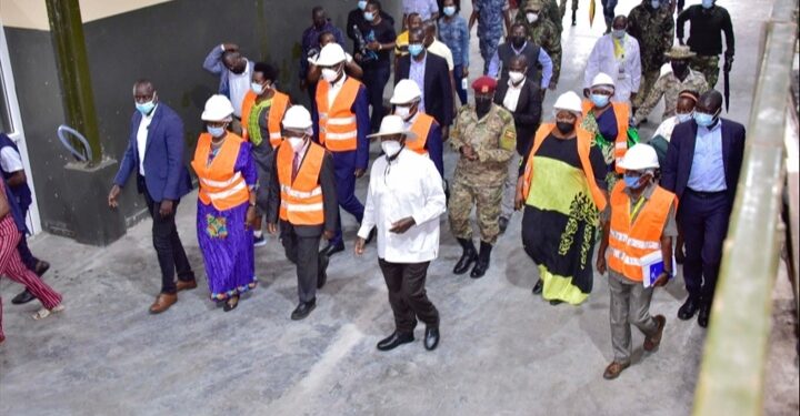 President Yoweri Museveni touring Kawumu Tannery Uganda factory