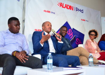 Left to Right  Nickson Mugalula, Manager Mobicast Media, Lenny Nganga, the Omnicom Media Group East Africa CEO, Ryan Majiwa the Digital Media Lead Saladin Media EA, Deedan Muyira  Event Host and Racheal Karanu  Head of Brand Partnerships/ Ad Sales-Africa at Mudondo addressing a panel discussion at the event in Kampala