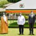 President Museveni poses for a photo with Dr. Fahad Abdullah Al- Dossari (2nd L) Chairman of Board of Directors of BADEA and other officials