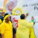 Minister Babalanda signing on President Museveni endorsement placard in Mbarara City on Friday