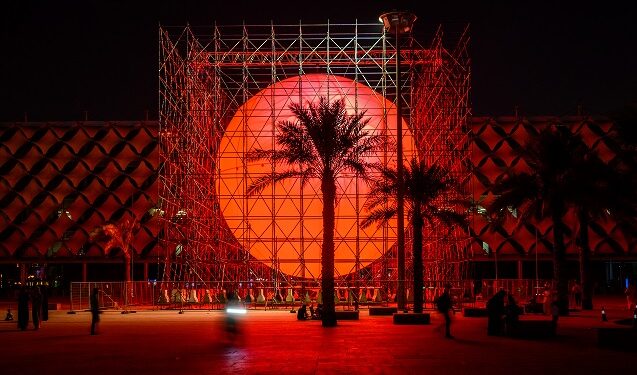 Installation of artwork Earth by artist Spy at King Fahad National Library in Riyadh, Kingdom of Saudi Arabia, on October 26, 2022 as part of the Noor Riyadh Festival 2022. Photo by Ammar Abd Rabbo/ABACAPRESS.COM