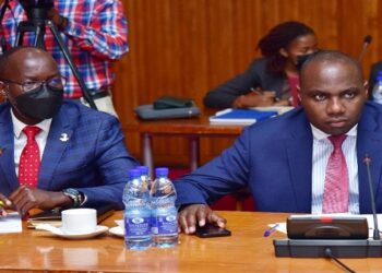 Hon. Musasizi (R) accompanied by the Government Chief Whip, Hon Hamson Obua appeared before the committee on the loan request