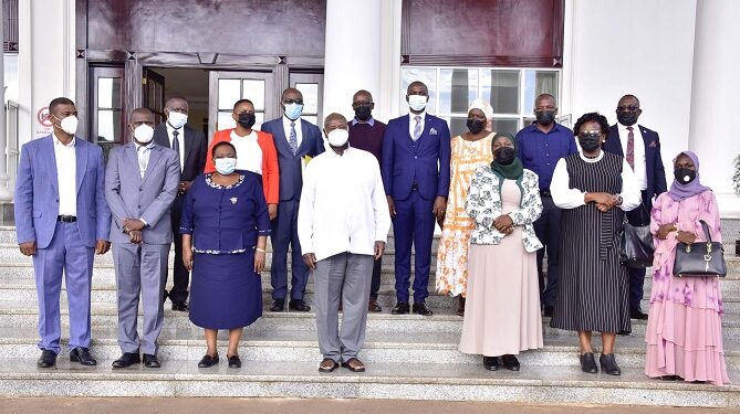 President Museveni with officials at State House Entebbe