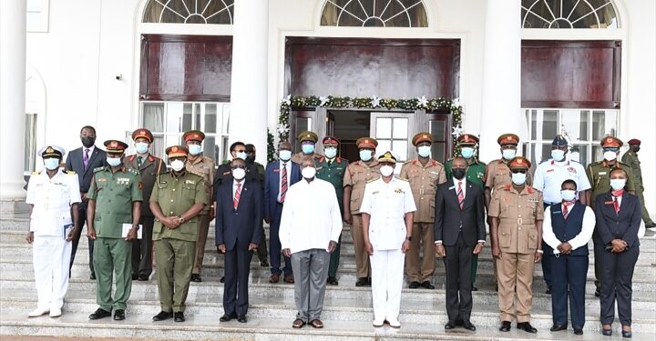 President Yoweri Museveni with a delegation of Senior Military Officers from the National Defense College of Kenya