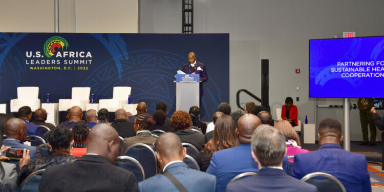 President Museveni gives a key note address on partnering for health cooperation during the US-Africa Leaders Summit in Washington DC on Tuesday Dec 13. PPU Photo.