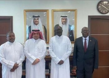 Right to Left; Dr. Stephen Chebrot,Hon. Bagiire Bagiire Waiswa- Permanent Secretary, Ministry of Foreign Affairs; Ambassador
Ibrahim Fakhroo, Chief of Protocol, Ministry of Foreign Affairs, State of Qatar and H.E. Ambassador Dr.
Rashid Yahya Ssemuddu, Special Envoy to Qatar