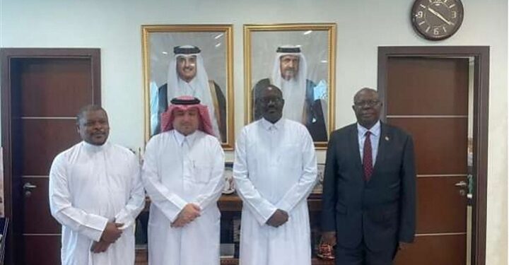 Right to Left; Dr. Stephen Chebrot,Hon. Bagiire Bagiire Waiswa- Permanent Secretary, Ministry of Foreign Affairs; Ambassador
Ibrahim Fakhroo, Chief of Protocol, Ministry of Foreign Affairs, State of Qatar and H.E. Ambassador Dr.
Rashid Yahya Ssemuddu, Special Envoy to Qatar