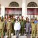 President Yoweri Museveni with student officers from the National Defense College