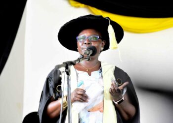 The State Minister for Northern Uganda Grace Freedom Kwiyucwiny delivering her speech during the 1st graduation of the Presidential Initiative for Zonal Industrial Parks for Skills Development, Value Addition and Wealth creation at the Alur Zonal Industrial Hub in Alur Zonal Industrial Hub in Atenjo Village, Zombo District 4th  January 2023. Photo by PPU / Tony Rujuta.