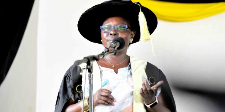 The State Minister for Northern Uganda Grace Freedom Kwiyucwiny delivering her speech during the 1st graduation of the Presidential Initiative for Zonal Industrial Parks for Skills Development, Value Addition and Wealth creation at the Alur Zonal Industrial Hub in Alur Zonal Industrial Hub in Atenjo Village, Zombo District 4th  January 2023. Photo by PPU / Tony Rujuta.