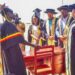 The State House Comptroller Jane Barekye (left) being shown the office furniture by one of the graduate John Lorika from Moroto Municipality during the 1st graduation of the Presidential Initiative for Zonal Industrial Parks for Skills Development, Value Addition and Wealth creation at the Lokitodad Village, Matany Sub County, Napak District 6th  January 2023. Photo by PPU / Tony Rujuta.