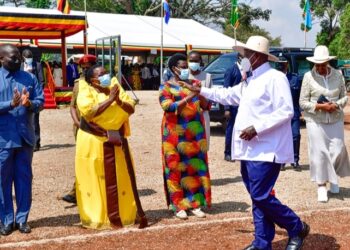 President Museveni and First Lady Janet are welcomed by VP Alupo, Premier Nabanjja and other ministers as they arrive in Kakumiro for the 37th NRMA liberation day in Kakumiro district on Thursday. PPU Photo