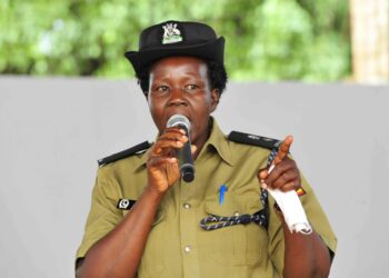 Deputy RPC Kawempe North Lucy Awuma delivering her speech during the Presidential Initiative on skilling the Girl/Boy Child project 7th intake inspection of the skills of the students as they show case their work at Sub-way Centre on 24th February 2023. Photo by PPU/Tony Rujuta.