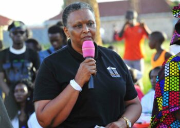 Presidential Initiative on skilling the Girl/Boy Child project Director Faith Katana Mirembe making her  remarks during the 7th intake inspection of the skills of the students as they show case their work at Luzira Prisons Center on 14th February 2023. Photo by PPU/Tony Rujuta.