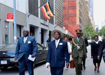 President Museveni with the Minister of State Foreign Affairs in charge of International Affairs, Okello Oryem