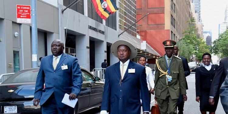 President Museveni with the Minister of State Foreign Affairs in charge of International Affairs, Okello Oryem