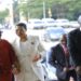 Speaker Anita Among (C) is welcomed by former Member of Parliament, Miria Matembe. On the Right is SACCO Chairperson, Hon. Robert Migadde