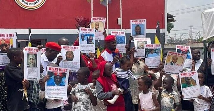 NUP President Robert Kyagulanyi with some of the party supporters demonstrating over missing colleagues recently