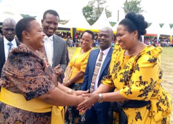 Minister Babalanda (left) during the 37th NRM Liberation Day Celebrations for Lwengo District