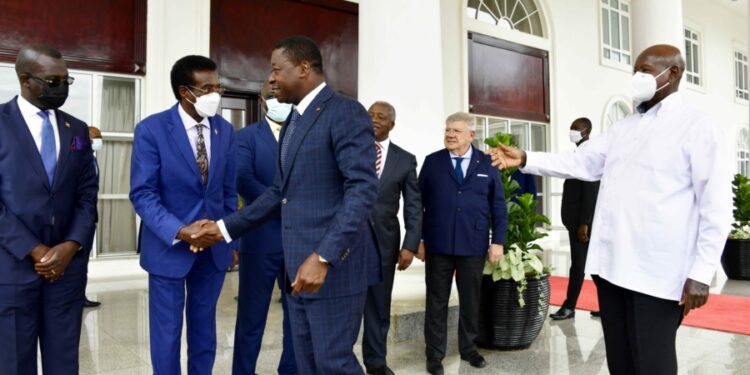 H.E YOWERI KAGUTA MUSEVENI WELCOMES H.E FAURE GNASSINGBE AT STATE HOUSE ENTEBBE ON 3RD-MARCH-2023