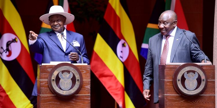President Yoweri Museveni with his South African counterpart Cyril Ramaphosa
