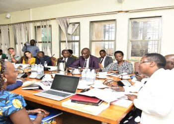 Hon. Nambooze (R) chairing the committee where UNRA Ed, Kagina (in black and white) appeared