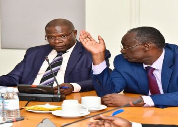 The Chairperson of the Budget Committee, Hon. Patrick Isiagi (R) with his deputy, Hon. Wamakuyu Mudimi during the meeting