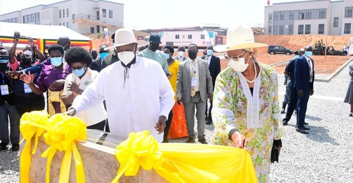 President Yoweri Museveni with the First Lady Mrs Janet Museveni laying a foundation stone for the National Science, Technology and Innovation
