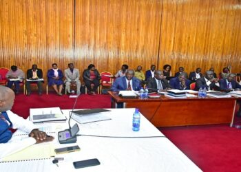The PAC (Central) chaired by Hon. Sseggona (L) former officials from the Ministry of Science and Technology