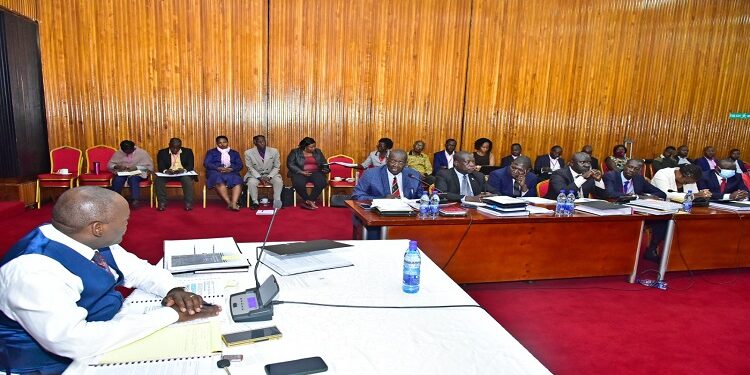 The PAC (Central) chaired by Hon. Sseggona (L) former officials from the Ministry of Science and Technology