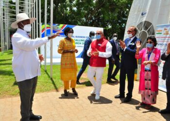 Chairman Sudhir Ruparelia and members of the Lohana Community welcome President Museveni at Commonwealth Resort Hotel Munyonyo