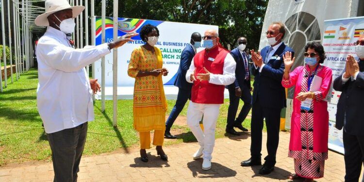 Chairman Sudhir Ruparelia and members of the Lohana Community welcome President Museveni at Commonwealth Resort Hotel Munyonyo