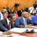 Prof. Barnabas Nawangwe, the Makerere University Vice Chancellor (L) and his team before the Committee on Education and Sports