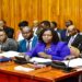 State Minister for Mineral Development, Lokeris (R) and the PS, Bateebe (2nd R) appearing before the Committee on Natural Resources