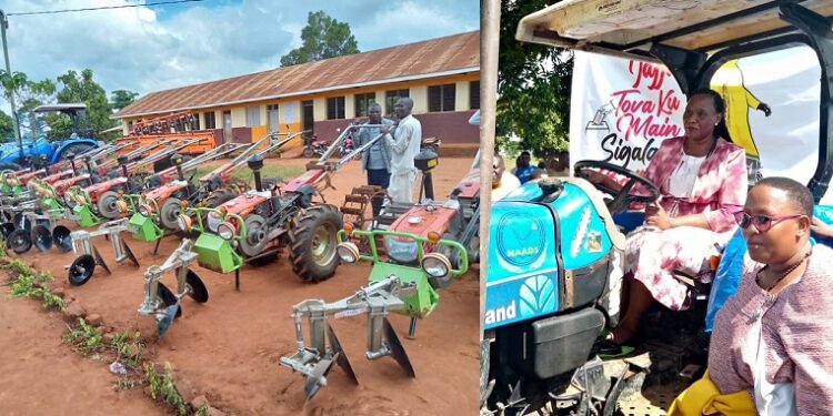 ONC Deputy PRO Dr. Brenda Tibamwenda while launching agricultual Tractors i Buyende District recently