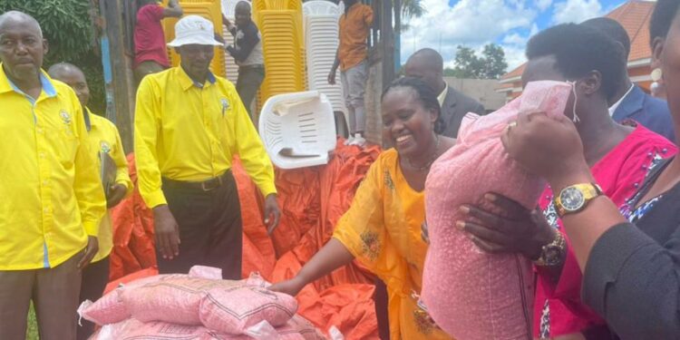 Hon. Mary Begumisa while distributing seeds to the people of Sembabule