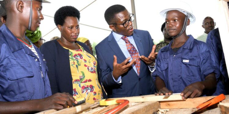 State House Comptroller Mrs Jane Barekye with Katikkiro Mayiga during the launch of Zonal Industrial Hub in Masaka